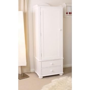 Nutkin Ash White Painted Childrens Single Wardrobe With 2 Drawers