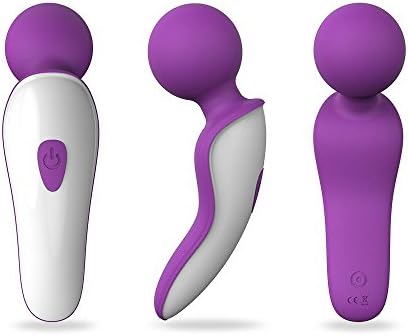 Measurable Pleasures Mini Wireless Wand Massager – 9 Vibration Modes, Personal Vibrator - Therapeutic Natural Feel Waterproof Medical Grade Silicone, Egonomic, Rechargable - Male Female Toy - Purple
