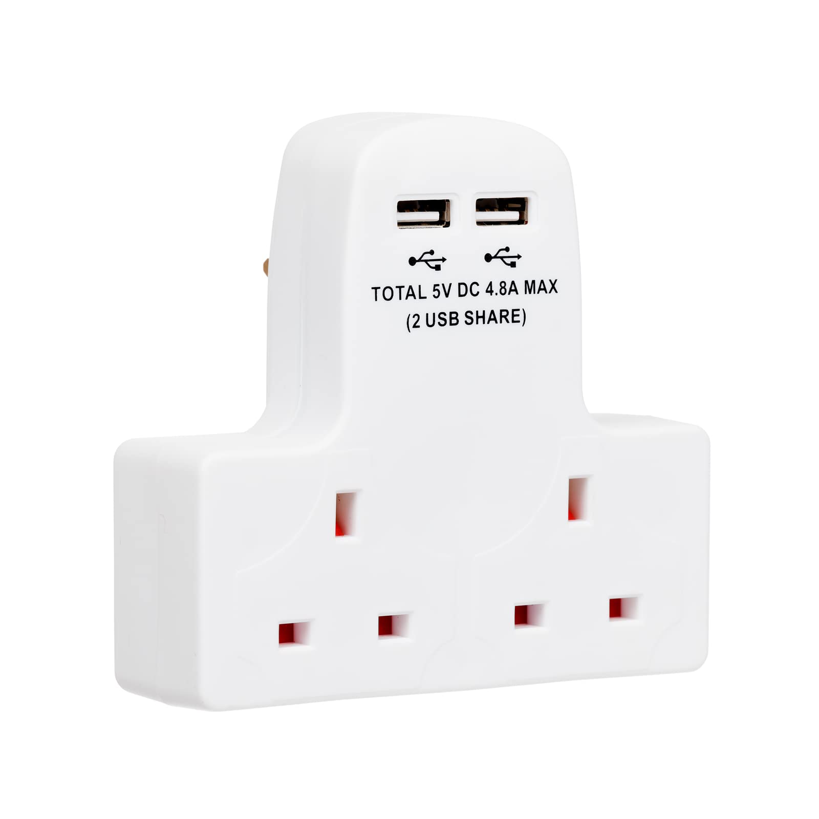 Invero 2 Way Gang Cable-Free Multi-Plug 13A Wall Socket Adaptor with 2x USB Charging Ports 4.8A - White — image 1