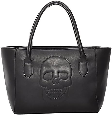 Women's Skull Black Vegan Leather Skull Tote Handbag