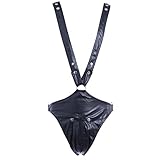 iiniim Sexy Men Lingerie Faux Leather Body Harness Underwear with Attached Pouch Black M