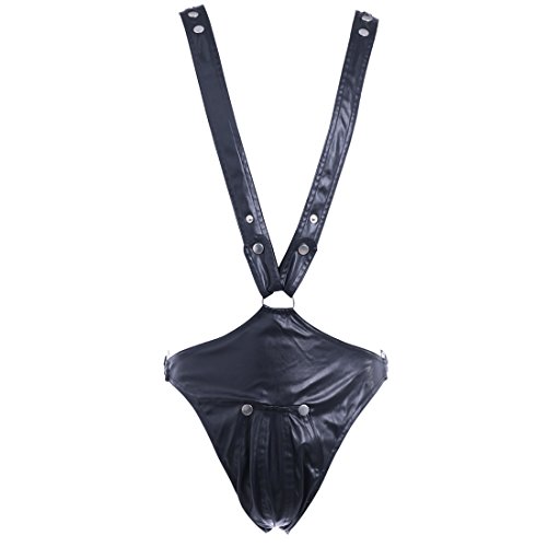 iiniim Sexy Men Lingerie Faux Leather Body Harness Underwear with Attached Pouch Black M
