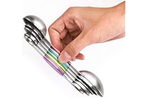 YELLRIN Magnetic Measuring Spoons Set Dual Sided Stainless Steel Set of 7 Stackable Magnetic Teaspoon Tablespoon for Measuring Dry and Liquid Ingredients (Color)