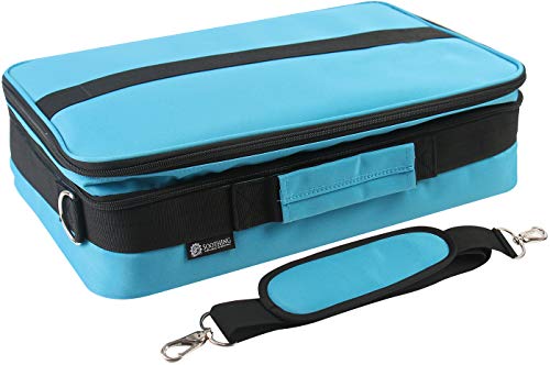 Giant 124 Essential Oils Train Case for 5ml, 10ml and 15ml Bottles - Shoulder Style Soft Case with Tall Plush Black Felt Inlay EVA Insert, Premium Metal Connectors and Double Zippers (Caribbean Blue)