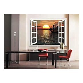 Removable Wall Sticker/Wall Mural - an Old Merchant Ship Out at Sea at Sunset | Creative Window View Home Decor/Wall Decor - 24" x 32"