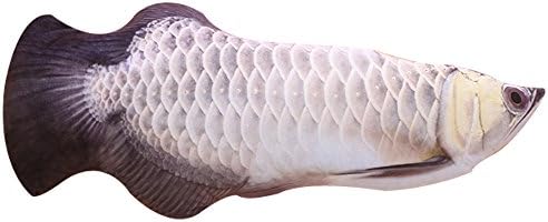Defitck Catnip Toys Simulation Plush Fish Shape Doll Interactive Pets Pillow Chew Bite Supplies for Cat/Kitty/Kitten(M12in, Silver arowana)