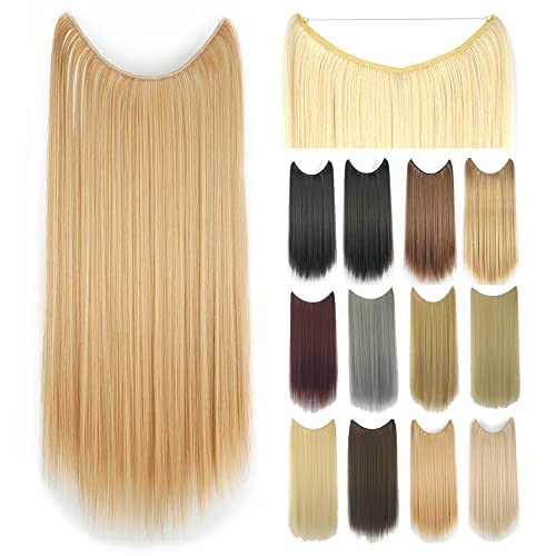 IMISSU 22'' 26'' Long Straight Hair Extensions Fish Line Hairpiece Synthetic Invisible Secret Wire Headwear Flip Hair Piece for Women (22 Inch,Copper)
