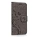 Mavis's Diary Galaxy S6 Edge Wallet Case (Not for S6,S6 Edge Plus), Premium PU Leather Embossed Floral Magnetic Clasp Card Slots Flip Folio Cover with Hand Strap & Crystal Pen & Dust Plug - Gray