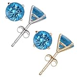 Vir Jewels 14K Gold Blue Topaz Stud Earrings (1.80 CT ; 6 MM Round Cut)