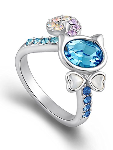 FAPPAC Cat Statement Ring Enriched with Swarovski Crystals - Rhodium Plated - 7