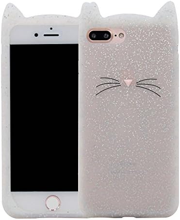 iPhone 7 Plus Case,iPhone 8 Plus Case,XINSIR Fashion Cute 3D White MEOW Party Cat Kitty Whiskers Soft Silicone Case for iPhone 7 Plus (2016),iPhone 8 Plus (2017) 5.5inch (Cat-White)
