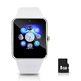 Hiwatch Bluetooth Android Smart Watch Phone Watch with 8GB Micro SD Card, White (not including SIM Card)