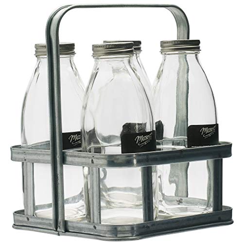 Mason Craft & More Drinkware Collection- Durable Glass Leak Proof Beverage Glassware, 5 Piece Milk Bottle Set with Caddy - Thumbnail 6