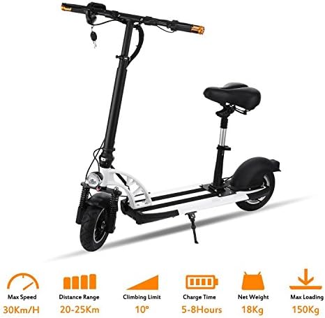 High Speed Electric Scooter with Retractable Seat, 10" Wheels Aluminum Alloy Lightweight Foldable Carry Design City Urban E-Scooter Adult/ Boys/Girls (White)