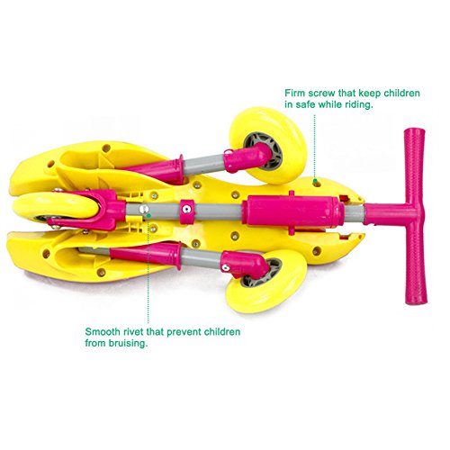 Freshday Toddlers Glide Tricycle for Indoor and Outdoor Use, Foldable Kids Fly Bike Trike Scooter, Non Scratch Wheels and No Assembly Required (Pink)
