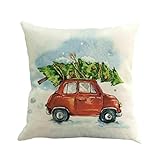 Pillow Case,AutumnFall 45cmX45cm Square Car Pattern Christmas Cotton Linen Sofa Car Home Waist Cushion Cover Throw Pillow Case (A)