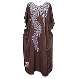 Mogul Interior Womens Kimono Kaftan Brown Silk Embroidered Caftan One Size