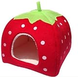 Leegoal Cute Soft Sponge White Dots Strawberry Pet Cat Dog House Bed With Warm Plush Pad (Red,L) by Pet house