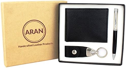 Genuine Leather Wallet Gift Set for Special Someone | Includes Genuine Leather Wallet, Leather Key Chain and a Pen (New York Black)