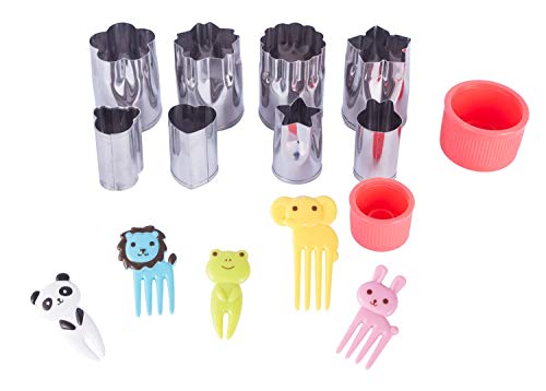 JONYEE Sandwich Cutters for Kids - 9 Fun Lunch Cutters with Free 8 Stainless Steel Vegetables Fruit Shapes Cookie Cutters Bread Crust Shaper for Biscuits Pancakes and 5 Animal Food Picks - Thumbnail 2