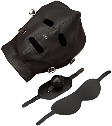 PUJUN Faux Leather Costume Gimp Mask Hood With Mask And Ball Gag (Black)