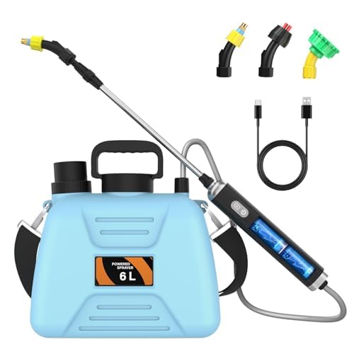 Photo 1 of Sprayers in Lawn and Garden - 1.8 Gallon Battery Powered Sprayer with Pump, Telescopic Wand,Water Hose Nozzle - Portable Yard Sprayer for Weed Control, Fertilizing, Watering (Light Blue)