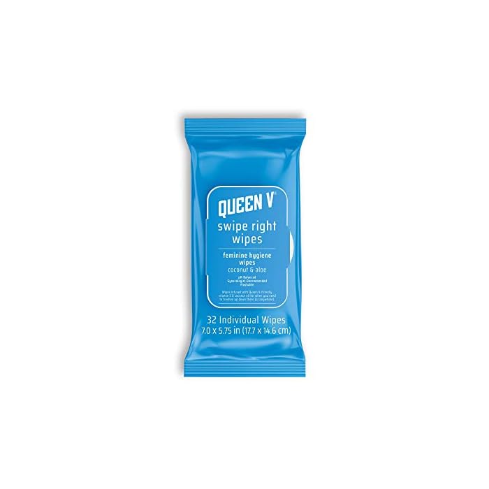 Queen V Swipe Right pH Balanced Flushable Freshening Feminine Wipes | Vitamin E, Coconut Oil and Aloe | Hypoallergenic…