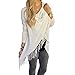 JLTPH Women's Tassel Hem Crew Neck Knited Fringe Poncho Capes Shawl Scarf Blanket Wrap Sweater Coat