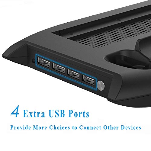 TPFOON Xbox One S Vertical Stand Cooling Fan with Dual Controller Charging Station and 4-Port USB Hub for Xbox One Slim Console, 8 Thumb Grips Included - Thumbnail 2