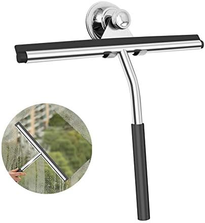SKERITO Squeegees, Upgraded Stainless Steel Bathroom Mirror Tile Car Glass Window Cleaning Wiper, with Suction Cup Hook (Gray)