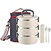 YBOBK HOME Insulated Lunch Box Leak Proof Lunch Container All-in-one Stackable Lunch Box Stainless Steel Bento Lunch Box with Bag and Portable Flatware Set for Adults (Beige)