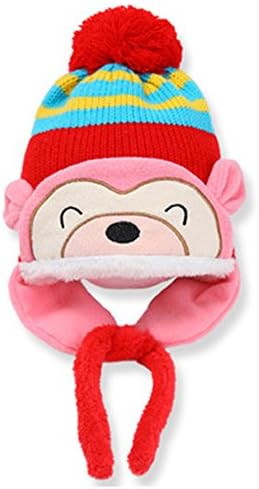 Luoke Winter Baby Boy Girl Kid Toddler Infant Cotton Knit Monkey Warm Hat Cap (Red)
