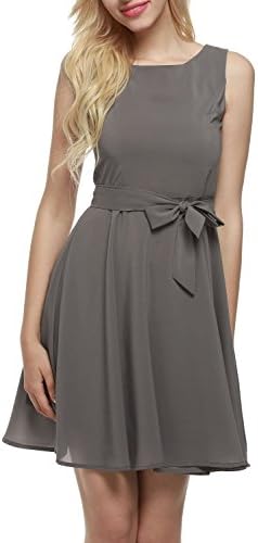 Yisqzjzj Sleeveless A-line Pleated Dress With Belt GraySmall