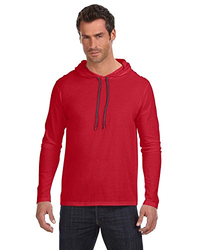 Anvil Lightweight Long Sleeve Hooded T-Shirt. 987 Large Red/Dark Grey
