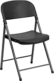 HERCULES Series 330 lb. Capacity Black Plastic Folding Chair with Charcoal Frame