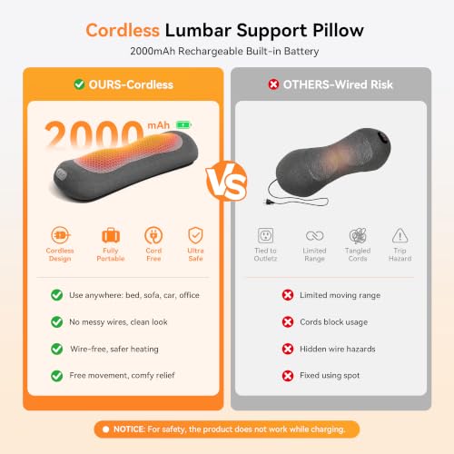 Yunari 3-in-1 Wireless Back Massager, Dual Airbag Decompression Lumbar Support Pillow with Adjustable Heat, Vibration & Traction, Ergonomic Support for Lower Back Pain Relief, Home Office Travel Car