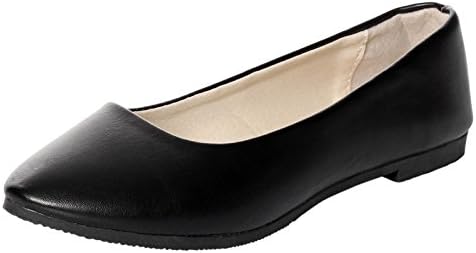 IF FEEL Women's Black Casual Pointy Toe Comfortable Slip On Ballerina Flats Shoes (7.5 B(M) US, Black)