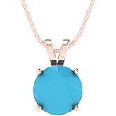 Clara Pucci 2.5 cttw Turquoise Rose Gold-Plated Silver Necklace and Pendant for Women (16" Box Chain,Round Cut,9mm)