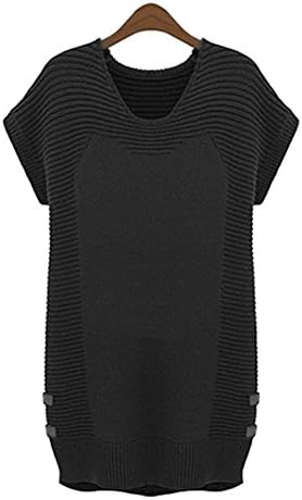 Ulike2 2015 Winter New Women Plus Size Slim Thin Short Sleeve Bottoming Loose Kitted Sweater Dress Coats Outwear (XXL, Black)