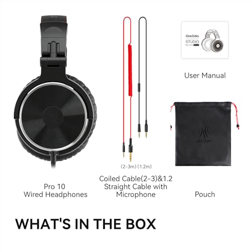 OneOdio Wired Over Ear Headphones Hi-Res Studio Monitor & Mixing DJ Stereo Headsets with 50mm Drivers and 1/4 to 3.5mm Jack for AMP Computer Recording Podcast Keyboard Guitar Laptop - Black