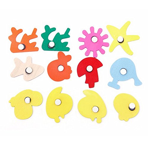 C-Pioneer 24pcs Wooden Cartoon Animal Fridge Magnet Stickers Cute Toys Gifts for Kids