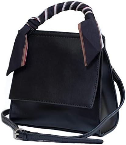 WHATSHOP Small Crossbody Purse Handbag for Women Mini Top Handle Tote Bag with Twilly, Faux Leather Black