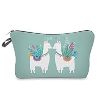 Polytree Cartoon Llama Printed Zipper Handy Bag Makeup Bag Cosmetic Pouch Toiletry Key Organizer for Women Girls Green