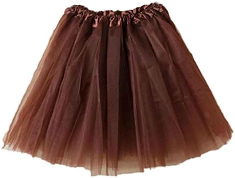 OUBAO Women Ballet Tutu Layered Organza Lace Mini Skirt (Coffee)