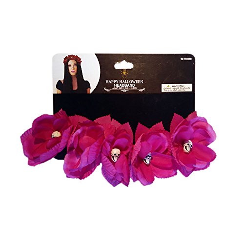 Razzle Dazzle Celebrations Day of the Dead Flower Headband with Skulls costume accessory (pink)