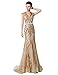 Clearbridal Women's Trumpet Champagne Sequins Evening Dress Designer Prom Gown