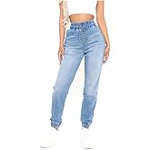 CME SHOWU Denim Joggers for Women Jean Joggers with Drawstring Elastic Waist Stretch Loose Denim Pants