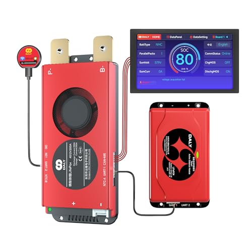 DALY BMS Balance 12V 200A Display- Smart 1A Active Balance BMS 4S with 4.3 Inch LCD Touch Screen Bluetooth WiFi Module Compatible with RS485 Can for LiFePO4 Batteries Home Power
