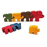 Wooden Colorful Elephant Puzzle for Toddlers by Pawoo Toys: Educational Jigsaw Montessori Size Sorting Toy