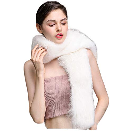 Bettli Women's Men's Extra Large Faux Fox Raccoon Fur Scarf Collar Stole Shawl (White)